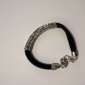 Brighton City Etched Black Leather Bracelet